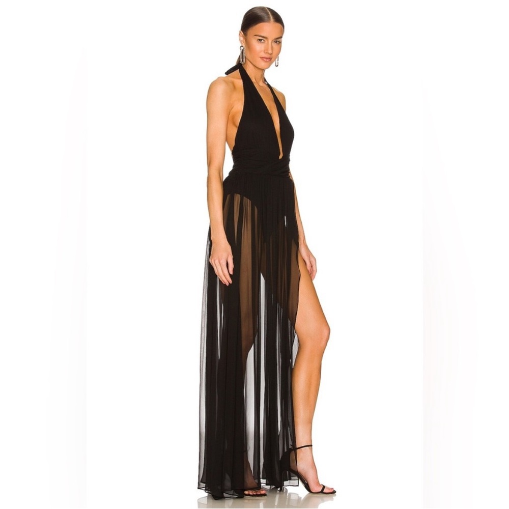 Retrofete Black Sheer Backless Halter Gown - Picture 9 of 12